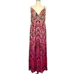 Lucky Brand Y2K Dress L Boho Pink Ombre Maxi Hippie Relaxed A-Line Gypsy Beach